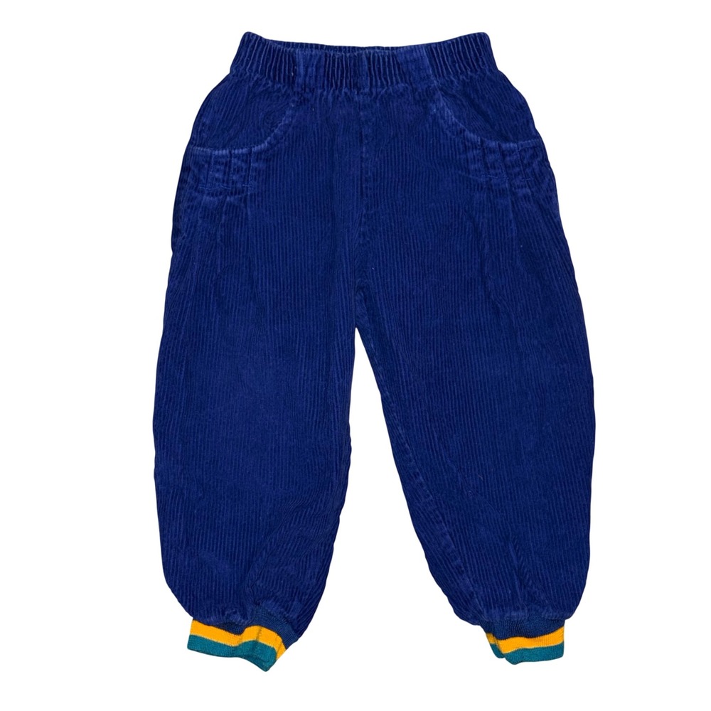 French Toast Kids Royal Blue Corduroy Jogger Pants Striped Cuffs Size 3T Vintage
